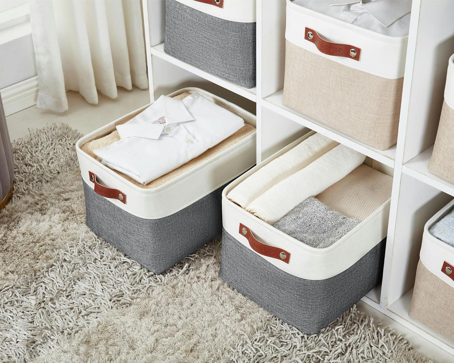 DECOMOMO Storage Baskets for Shelves - Fabric Closet Organizers and Storage Bins, Perfect Baskets for Organizing Closet Toys Nursery (Slate Grey and White, XL - 3 Pack)