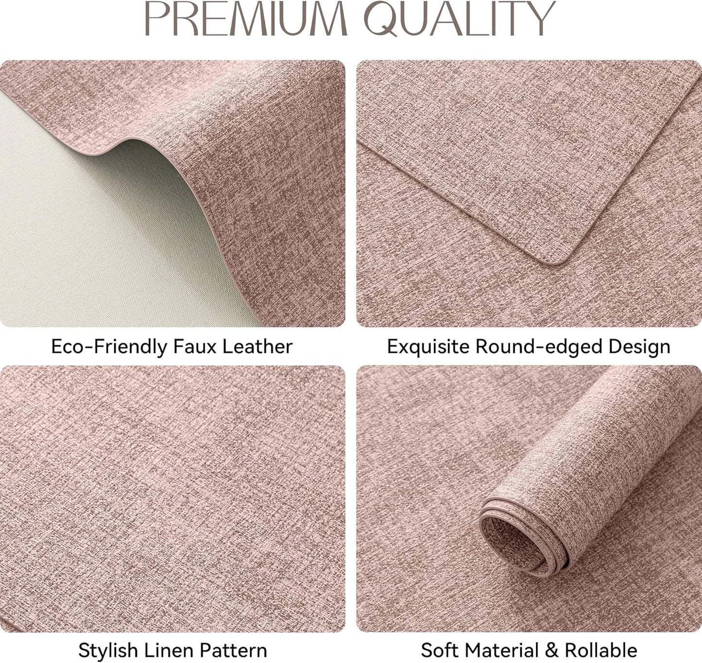 Romanstile Vinyl Placemats Set of 8-12 X 18 Inch - Heat Resistant Place Mats 100% Waterproof Oilproof Wipeable Reversible Faux Leather Table Mats for Kitchen/Dining/Party/Outdoor, Pink