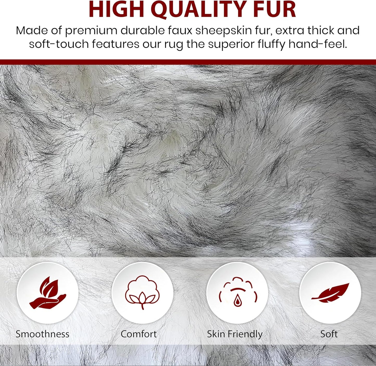 LAMBZY Faux Sheepskin Hypoallergenic Free Shape Silky Shag Rug, Luxury Shaggy Plush Carpet for Bedrooms Living Rooms Sofa Floor Rugs (Octo 8 Pelts 6'x8', White with Black Tips)
