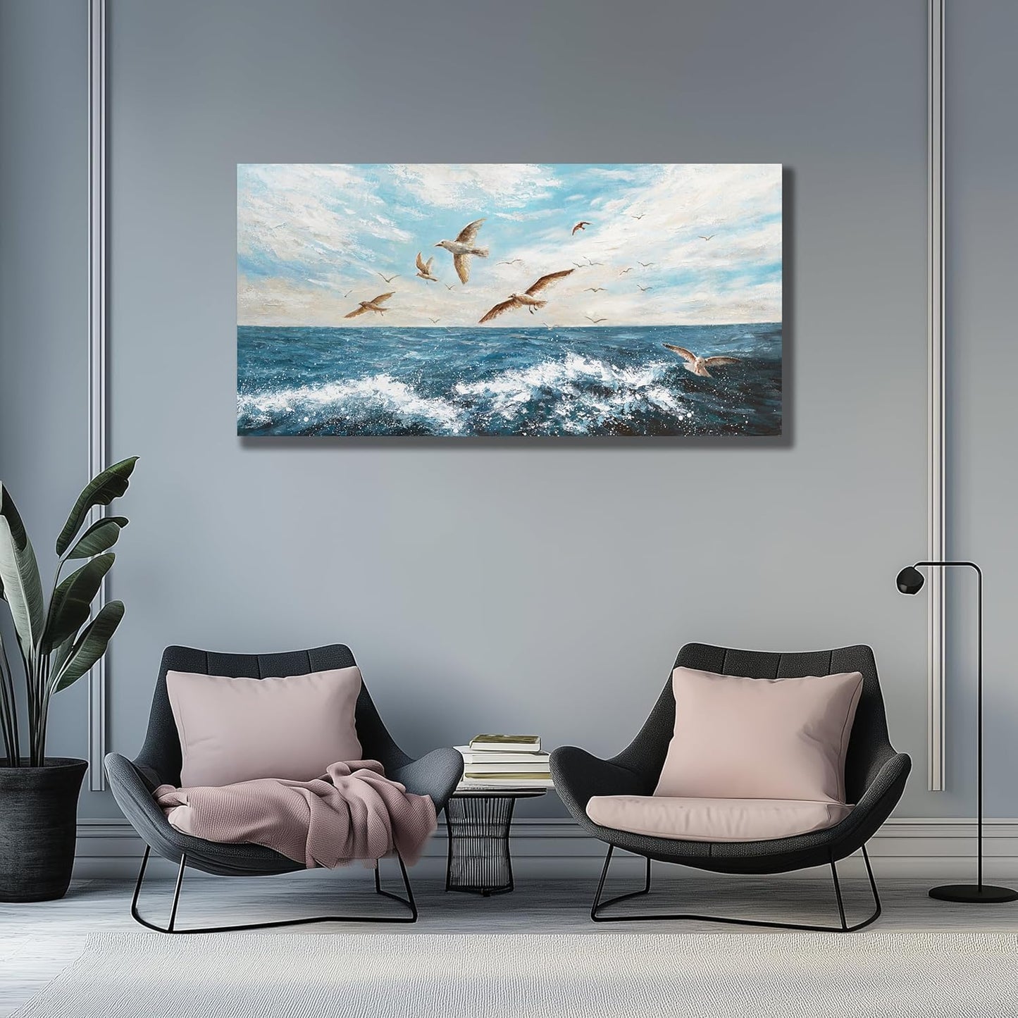 Belmrxne Ocean Wall Art Blue Wall Decor Vogue Artwork Modern Aesthetic Canvas Painting for Living Room Bedroom Dining Room Office Home Decor 20x40 inch