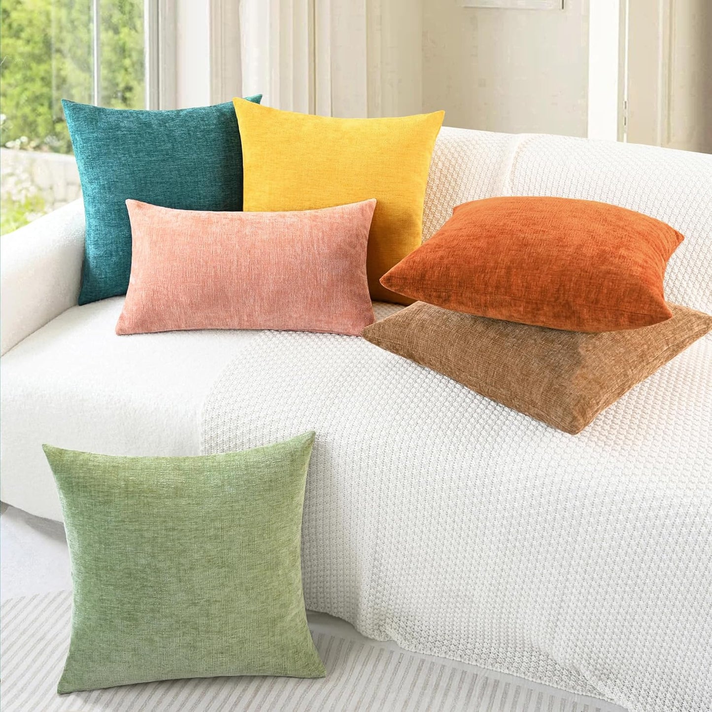 CaliTime Throw Pillow Covers Decorative 16 X 16 Inches Pack of 2 Cozy Chenille Cushion Cases for Couch Sofa Bed Living Room Home Teal