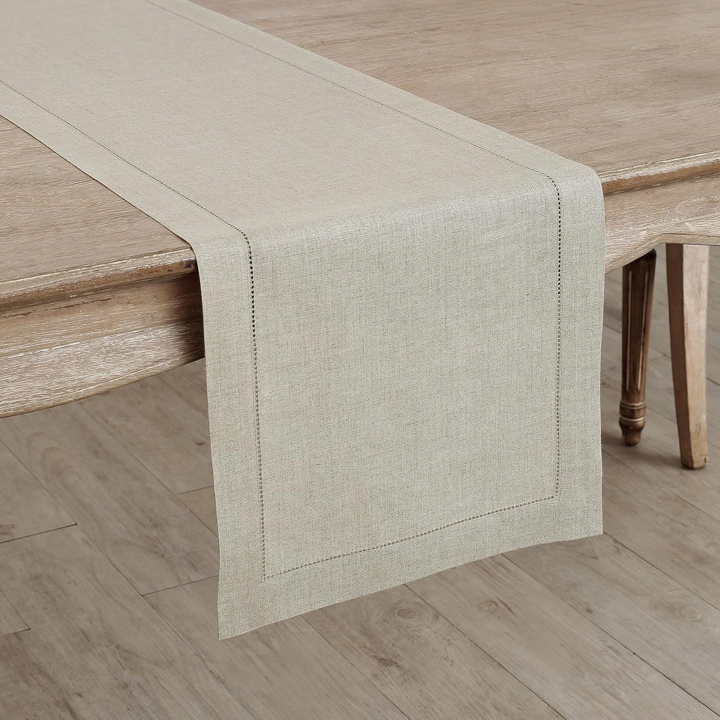Solino Home Linen Natural Table Runner 36 Inches - Classic Hemstitch, 100% Pure Linen Coffee Table Runner 14 x 36 Inch Ideal for Dresser Tables - Fall, Autumn, Halloween, Thanksgiving
