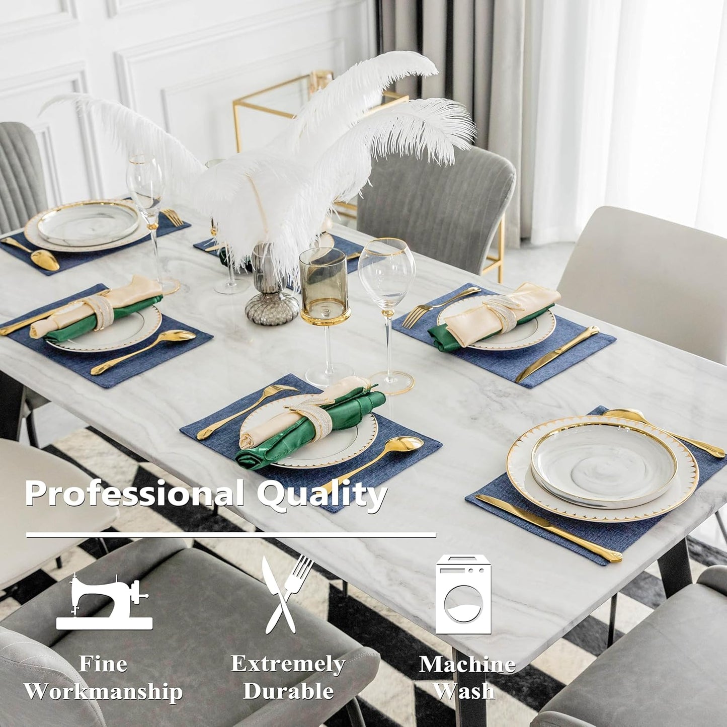 Home Brilliant Set of 8 Placemats Blue Placemats Heat Resistant Dining Table Place Mats Kitchen Table Mats, Navy Blue