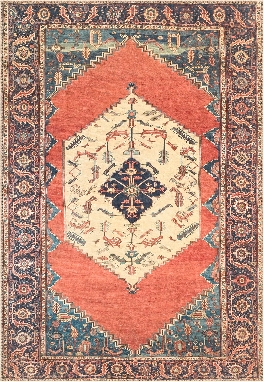 Keen Home Design 3x5 Rug - Machine Washable Entry Rug with Non-Slip Backing, Ideal for Enteryway, Kitchen, Bathroom, Laundry Room - Vintage, Easy Clean, Durable, Low Pile Rug - (3' x 5')