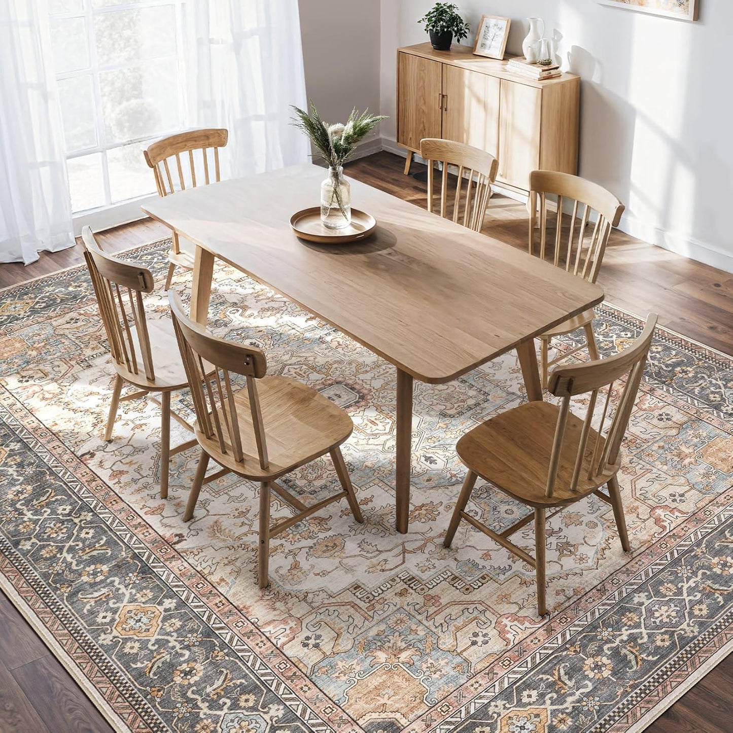 Washable Area Rugs for Living Room - 9x12 Neutral Vintage Distressed Floral Farmhouse Boho Large Soft Floor Rug Indoor Non Slip Carpet for Bedroom Dining Room Office -Forest Green Orange
