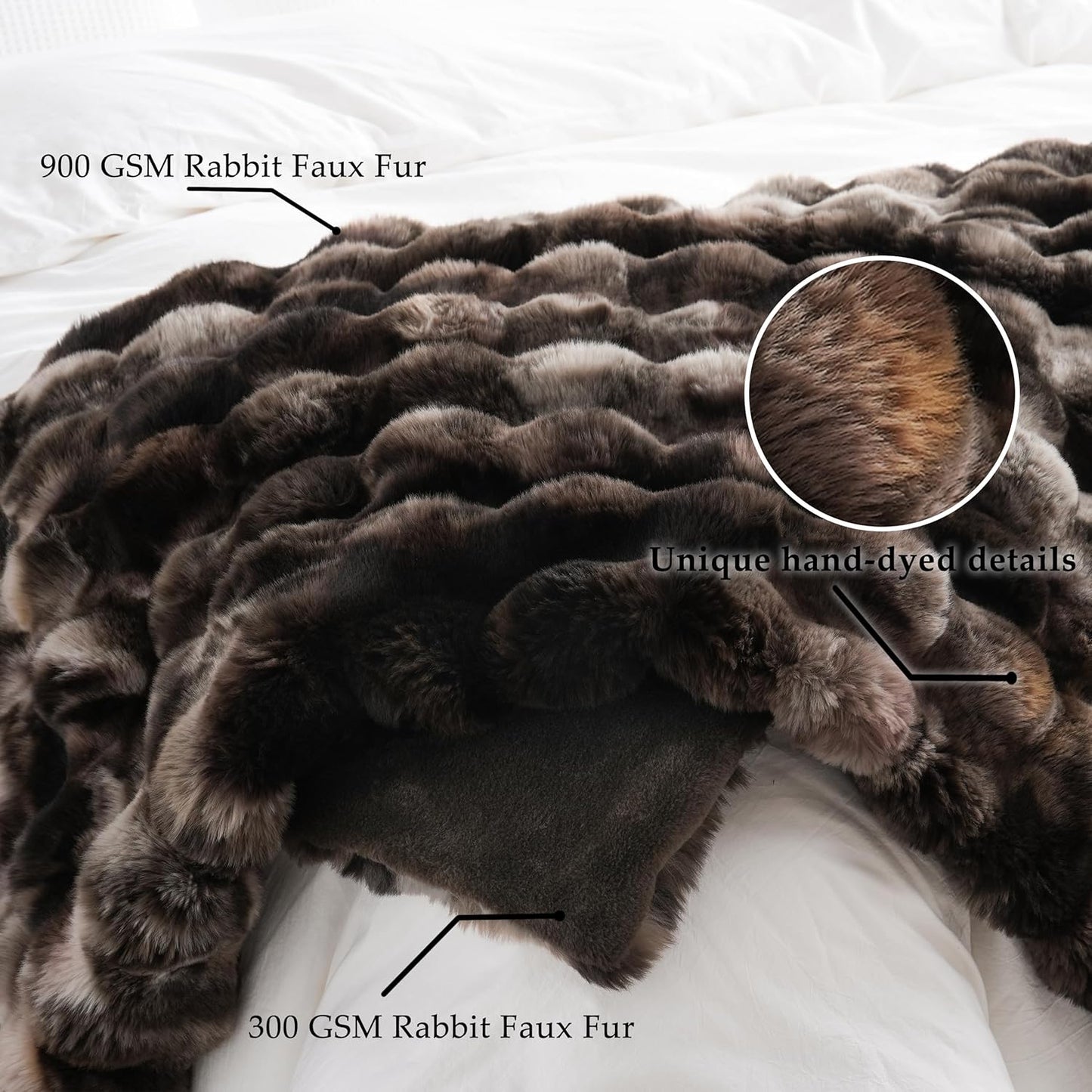 BENVWE Fluffy Faux Fur Throw Blanket for Couch, Soft Plush Thick Cozy Fuzzy Luxury Minky Bubble Blanket for Home Living Room Decor Gift for Women, Tie-dye Coffee, 50" x 60", 1100GSM