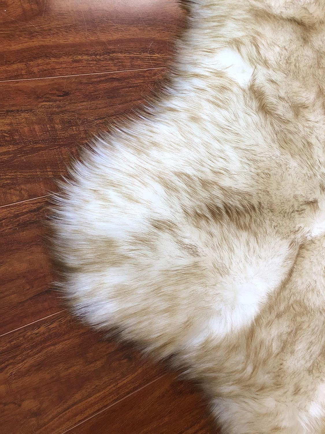 LAMBZY Faux Sheepskin Hypoallergenic Free Shape Silky Shag Rug, Luxury Shaggy Plush Carpet for Bedrooms Living Room Sofa Floor (Double Side by Side 3'x4', White with Brown Tips)
