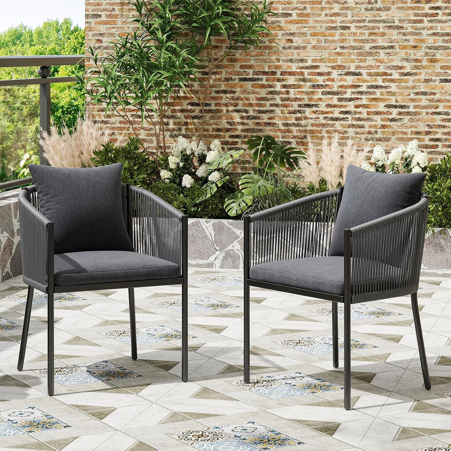 Soohow Outdoor Furniture Set for 2, Outdoor Dining Set Patio Chairs 2 Piece, Rattan Wicker Patio Furniture Chairs with Cushions for Garden, Deck, Backyard, Poolside