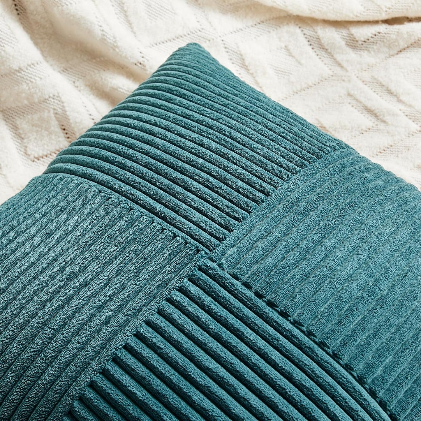Fancy Homi 2 Packs Teal Samll Decorative Throw Pillow Covers 14x14 Inch with for Couch Bed Sofa, Rustic Farmhouse Boho Home Decor, Soft Corss Patchwork Corduroy Square Cushion Case 35x35 cm