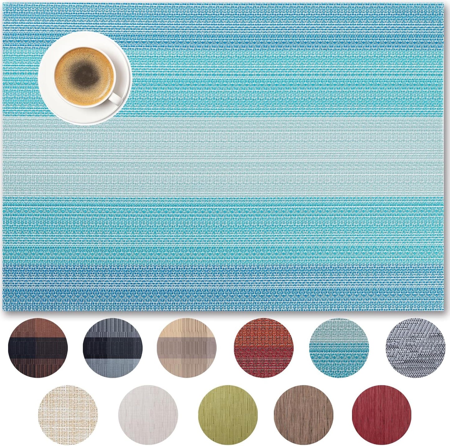 Placemats Set of 12 - Easy Clean Woven Vinyl Placemats for Dining Table, Indoor/Outdoor Place Mats, Washable PVC Table Mats（Ocean Geode）