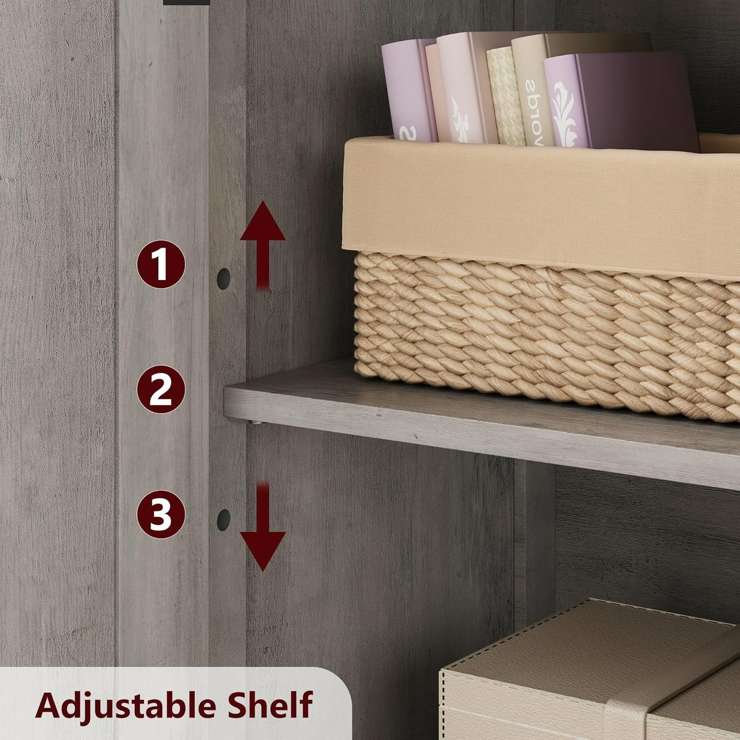GarveeHome 54in Tall Bathroom Cabinet, Farmhouse Storage Cabinet with Glass Doors and Adjustable Shelves, Freestanding Kitchen Pantry Cabinets, Cupboard for Living Room, Dining Room, Gray
