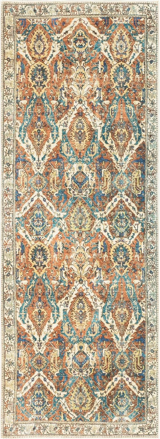 Keen Home Design 2x12 Rug - Machine Washable Runner with Non-Slip Backing, Ideal for Hallway, Entryway, Kitchen, Laundry Room - Vintage, Easy Clean, Durable, Low Pile Rug - (2'6" x 12')