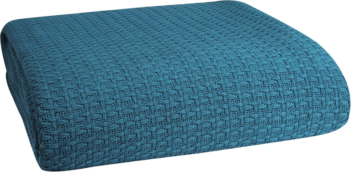 Elvana Home 100% Cotton Bed Blanket, Breathable Bed Blanket Full - Queen Size, Cotton Thermal Blankets Full - Queen, Perfect for Layering Any Bed for All Season, Teal Green