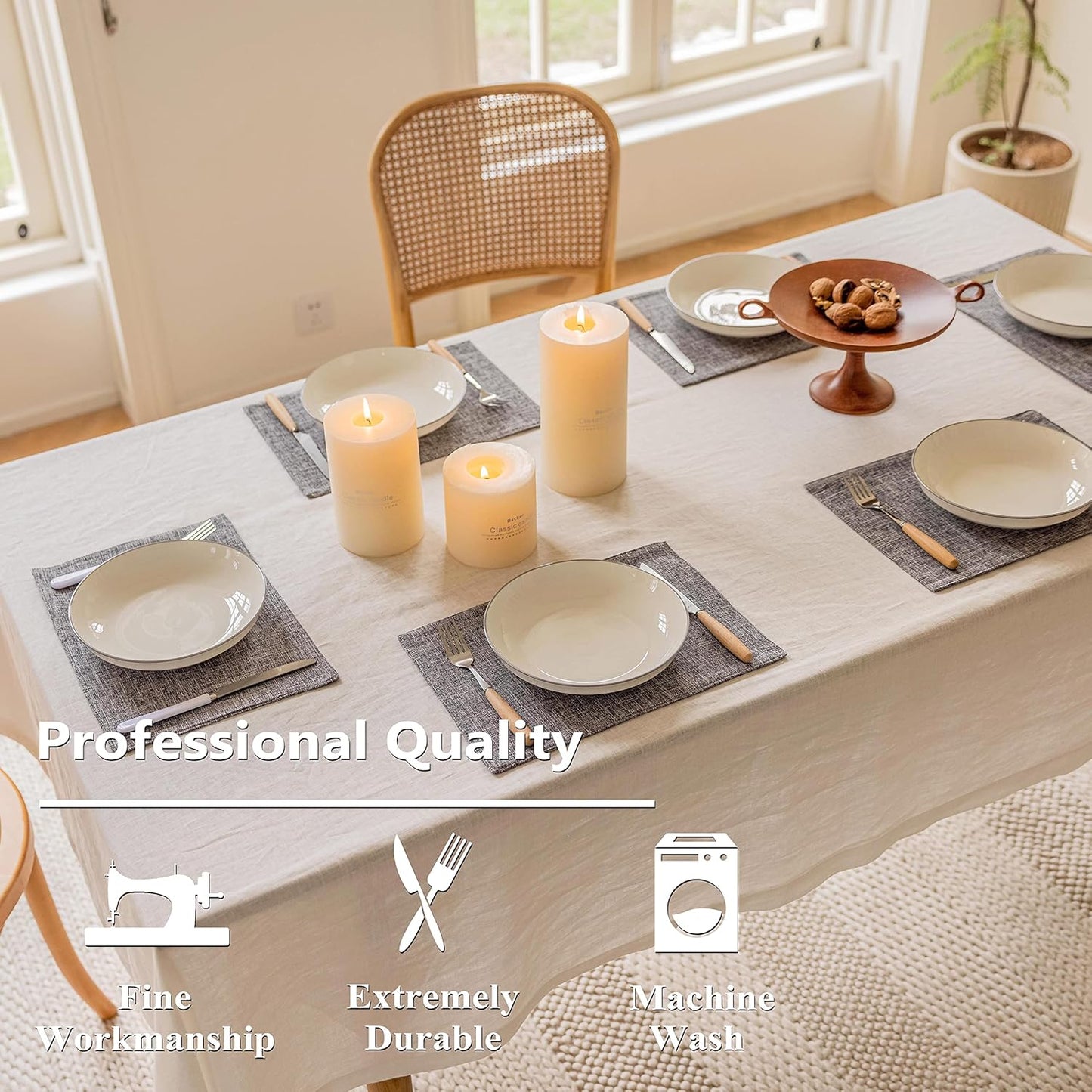 Home Brilliant Linen Placemats Set of 6 Heat Resistant Washable Placemats for Parties Buffet Dinner, 13 x 19 inches, Ash Grey