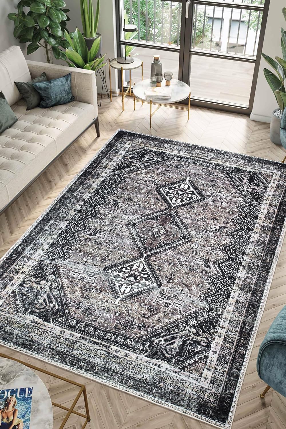 Keen Home Design 10x14 Rug - Machine Washable Area Rug with Non-Slip Backing, Ideal for Living Room, Dining Room, Bedroom - Vintage, Easy Clean, Durable, Low Pile Rug - (9'7" x 14')