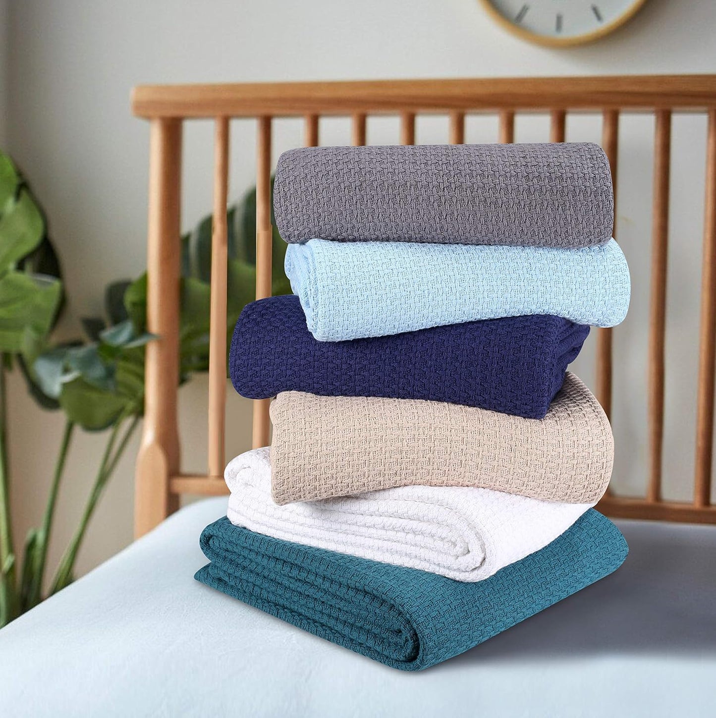 Elvana Home 100% Cotton Bed Blanket, Breathable Bed Blanket King Size, Cotton Thermal Blankets King, Perfect for Layering Any Bed for All Season, Light Blue