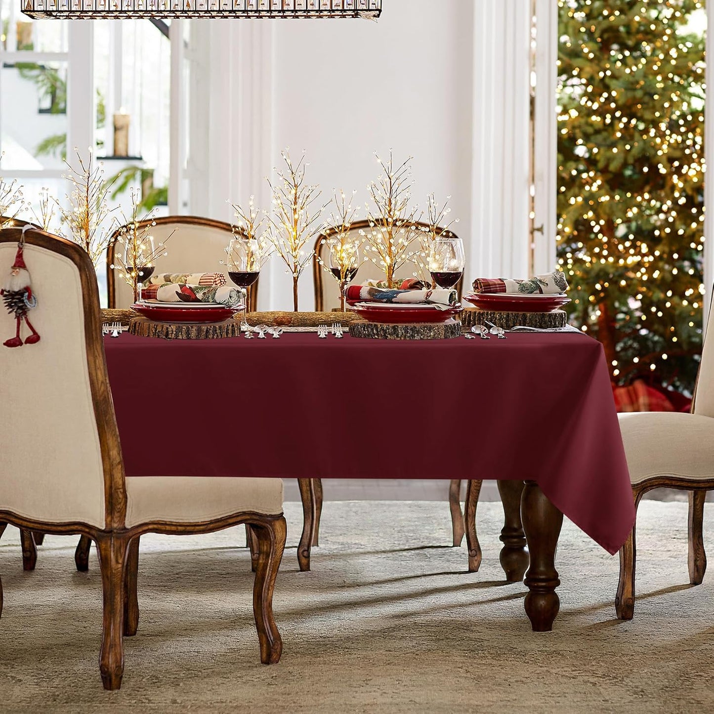 sancua Rectangle Tablecloth - 70 x 90 Inch - Stain and Wrinkle Resistant Washable Polyester Table Cloth, Decorative Fabric Table Cover for Dining Tables, Buffet Parties and Camping, Burgundy