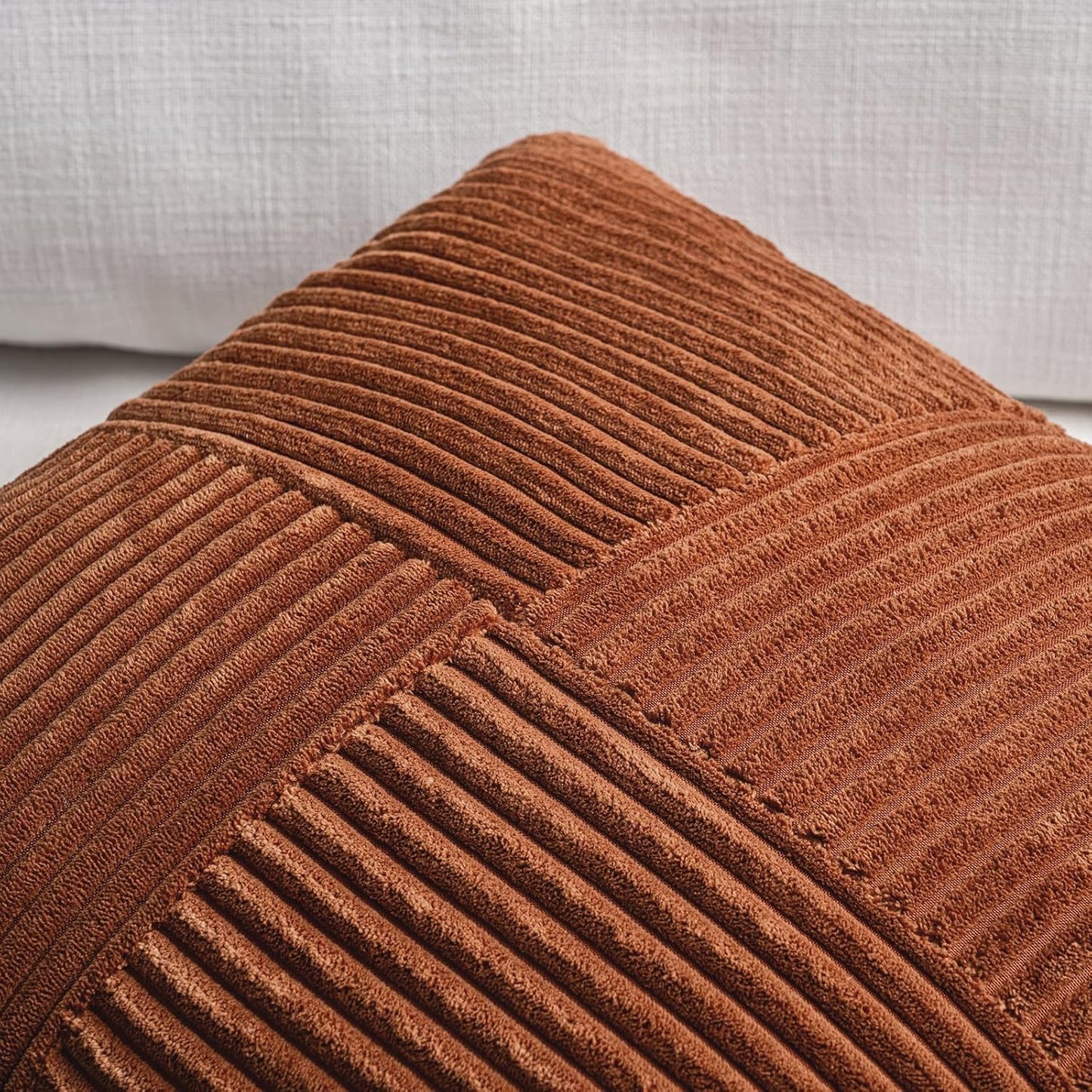 Fancy Homi 2 Packs Rust Euro Decorative Throw Pillow Covers 28x28 Inch for Bedroom Bed, Farmhouse Boho Home Decor, Soft Corss Corduroy Patchwork Textured Square Terracotta Cushion Case 71x71 cm