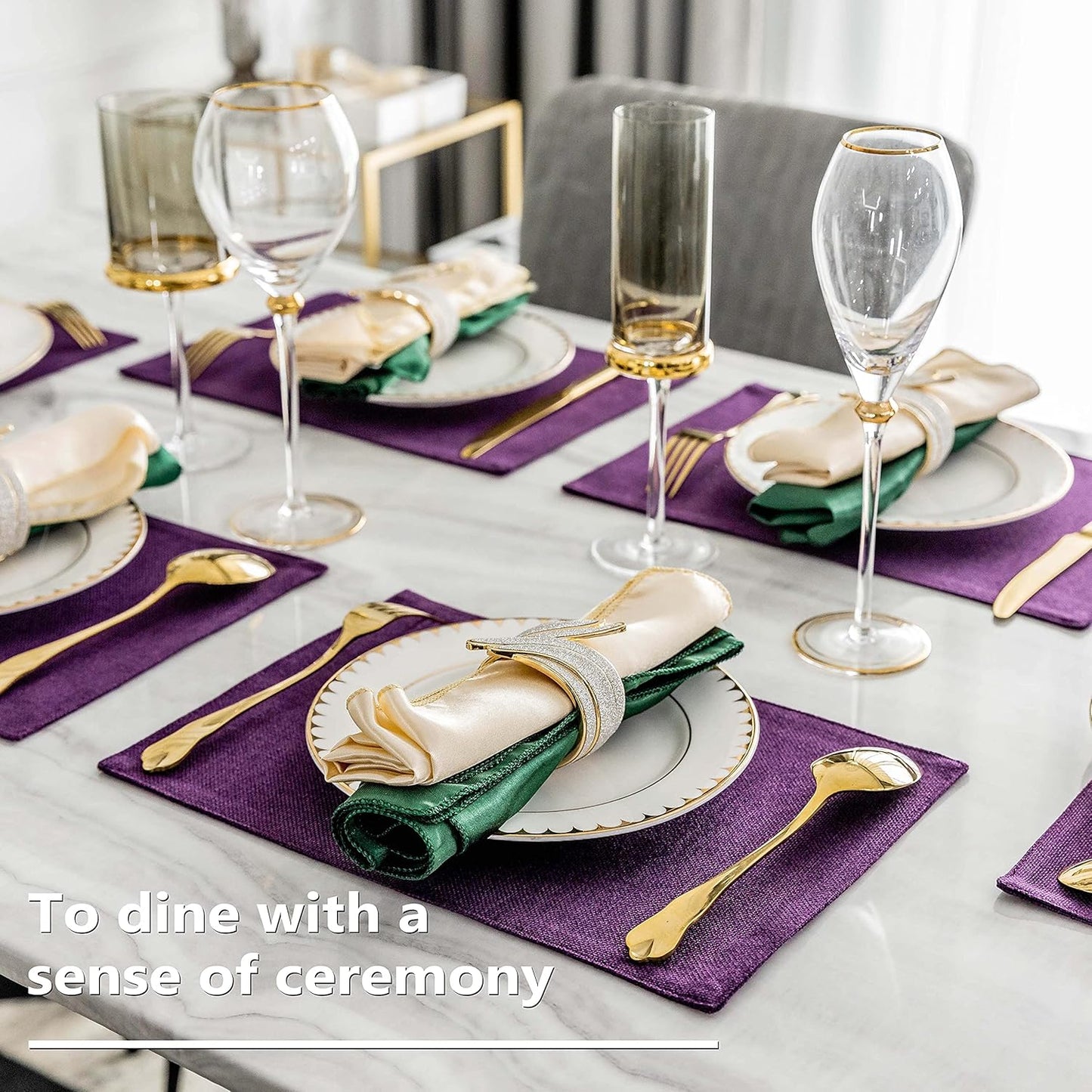 Home Brilliant Placemats Set of 6 Heat Resistant Dining Table Place Mats for Kitchen Table, 13 x 19 inches, Purple