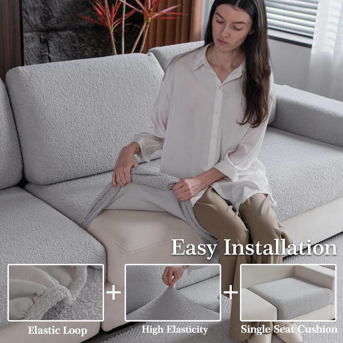 Couch Cushion Covers for Sectional Sofa, Stretch Soft Sofa Slipcovers Washable Wear-Resistant Universal Furniture Protector for Living Room(1 Piece Back Couch Cover, Light Gray)