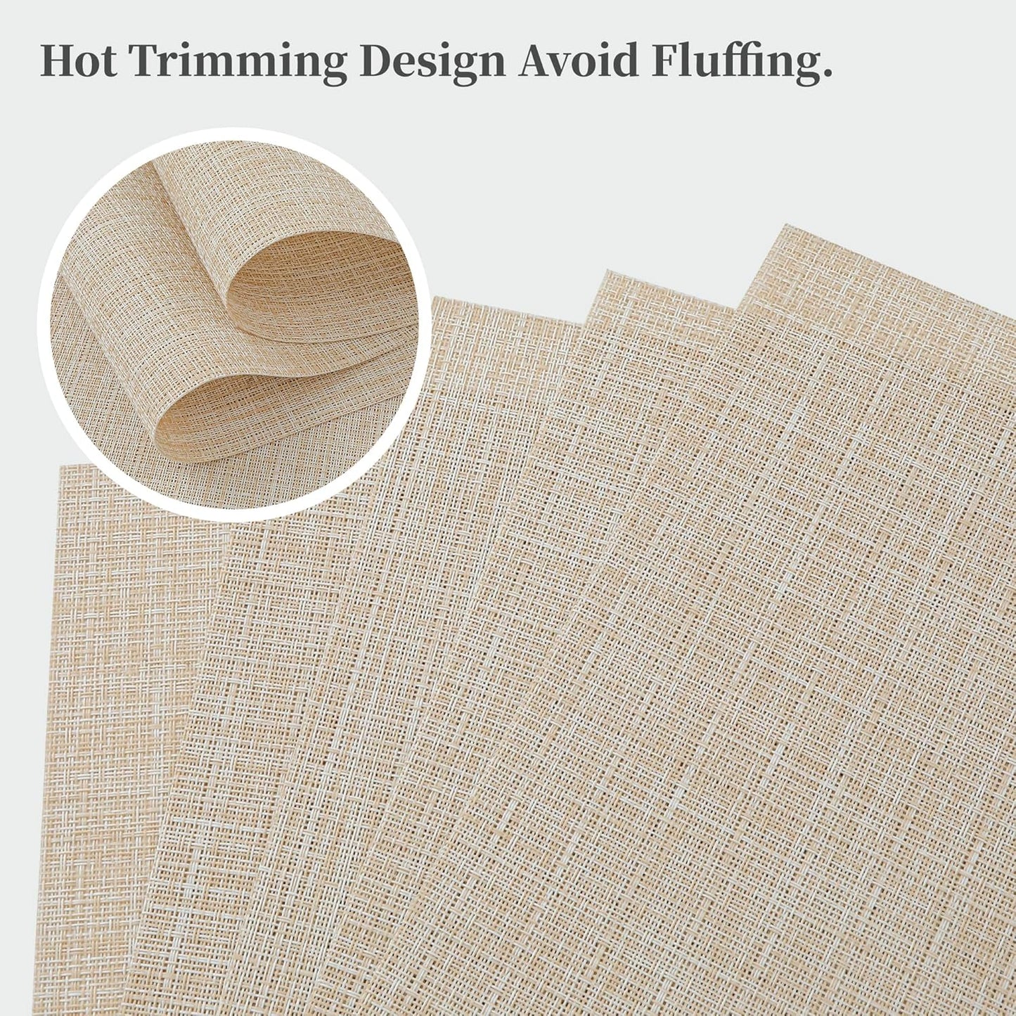 Leetaltree Beige Placemats Set of 16 - Heat Resistant Non-Slip Place mats for Dining Table, Washable Durable PVC Vinyl Woven Table Mats（Beige, 16）