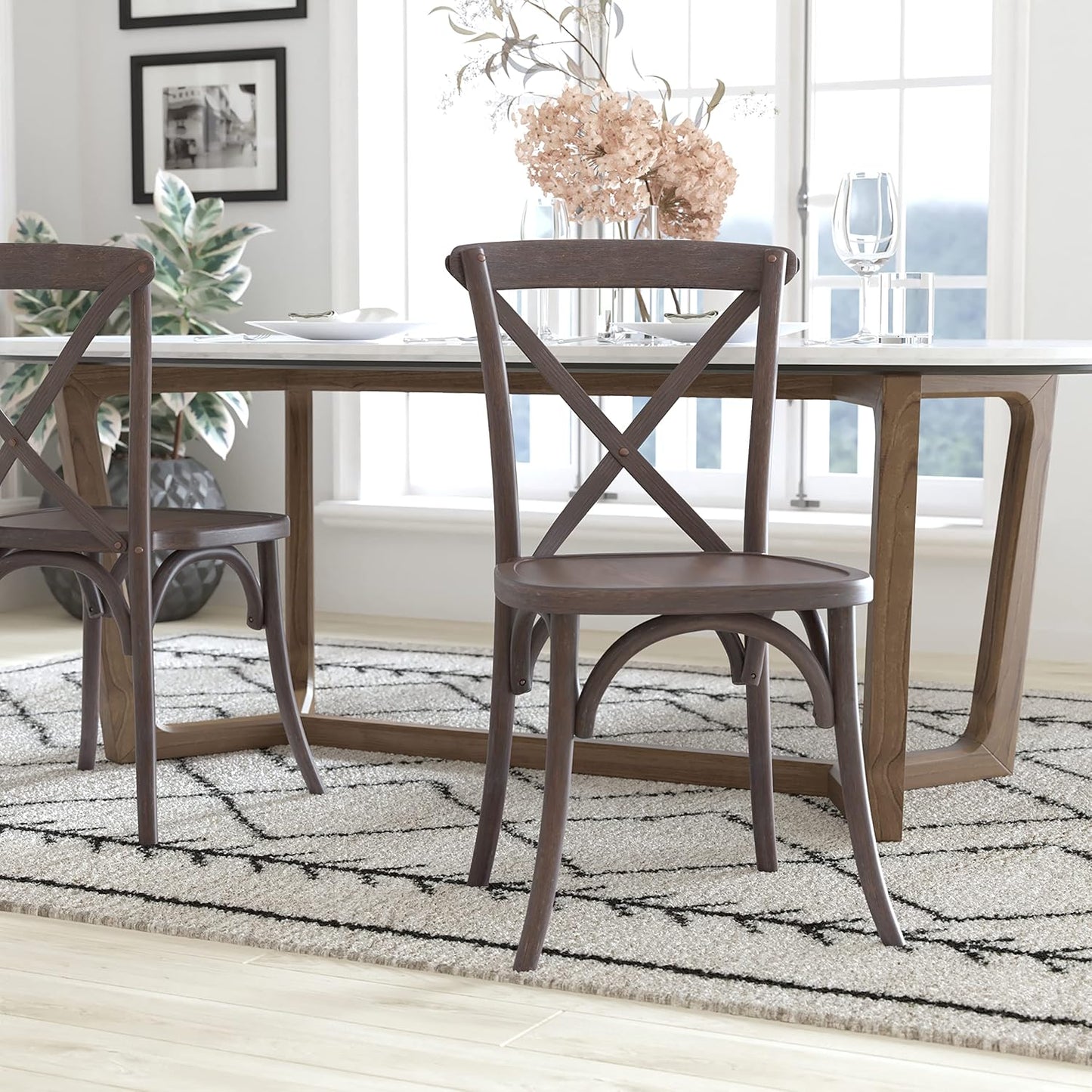 EMMA + OLIVER 2-Pack Gray Wash Dark Driftwood X-Back Chair