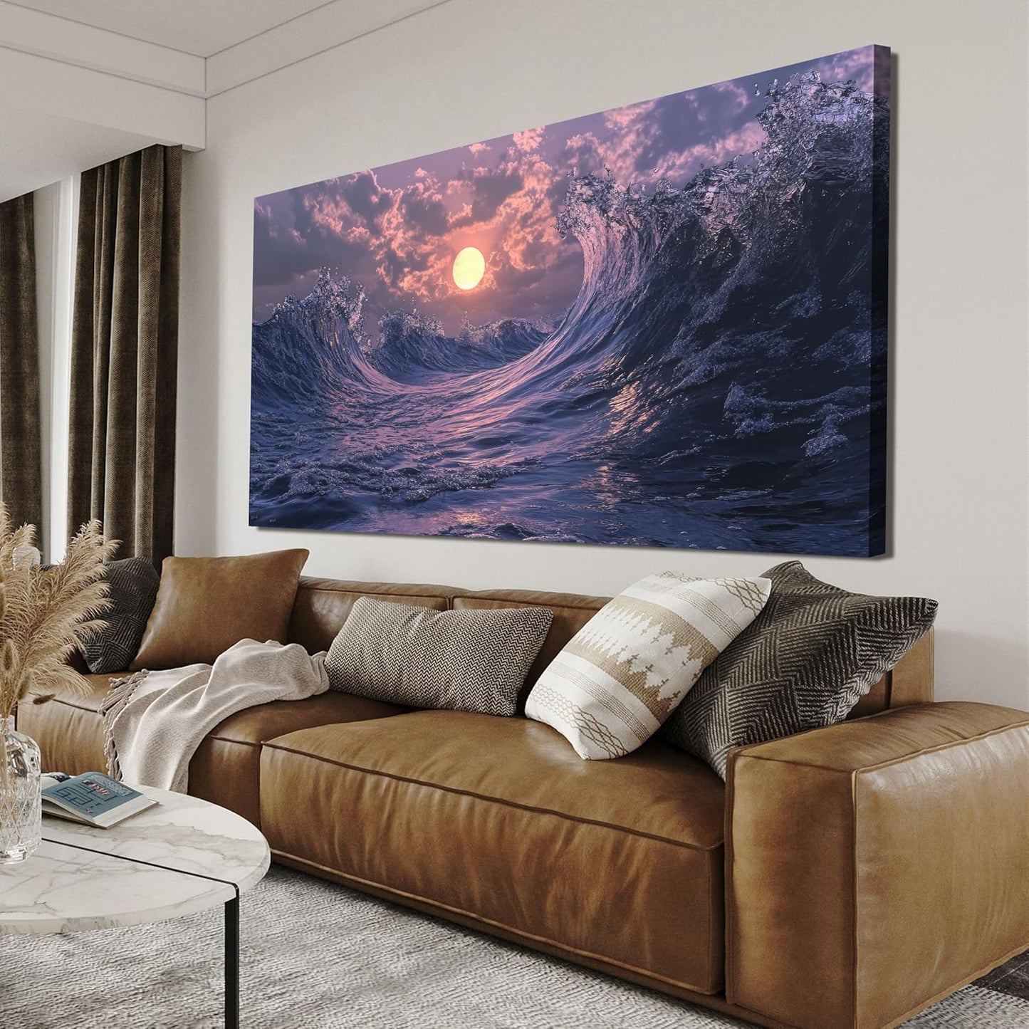 Canvas Wall Art for Living Room Artwork for Walls Canvas Modern Art Wall Decor Nature Landscap Wall Art Decor Purple Coastal Beach Wall Art Prints Art Work for Home Office Kitchen Wall Decor 24" X 48"