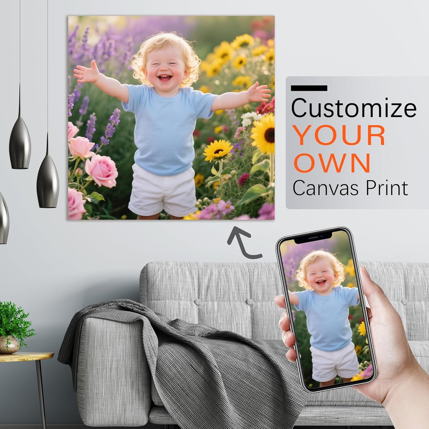 YUNART Ship Next Day - Custom Canvas Prints with Your Photos, Personalized Canvas with Pictures Print for Wall Art Bedroom, Customized Photo Gifts for Couple Men Women Mom Baby Dog Family - 16"x16"