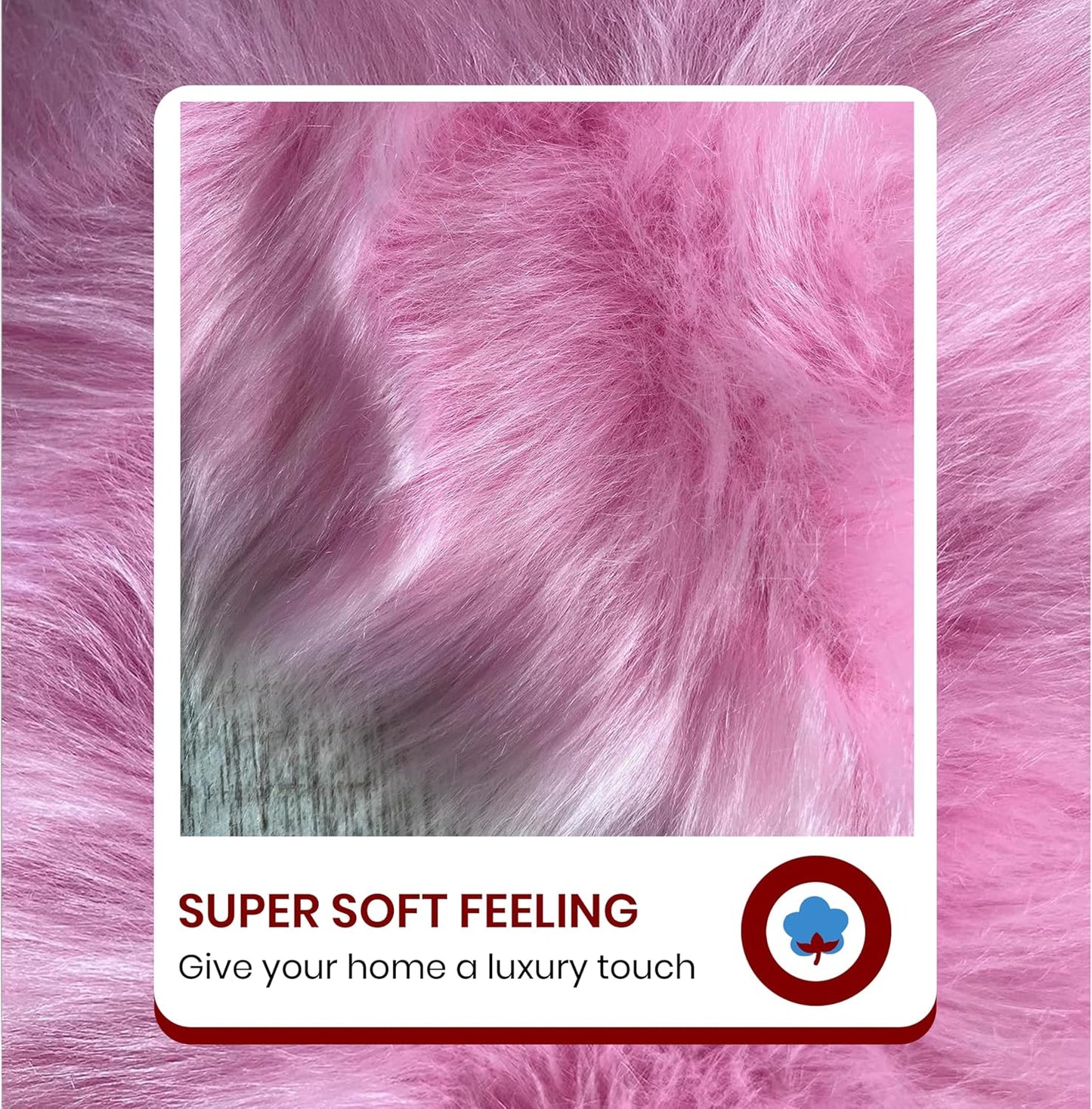 LAMBZY Faux Sheepskin Super Soft Hypoallergenic Free Shape Silky Shag Rug, Luxury Shaggy Plush Carpet for Bedrooms Living Kids Room Sofa Rugs (Pink, Triple Side by Side 3'x6')