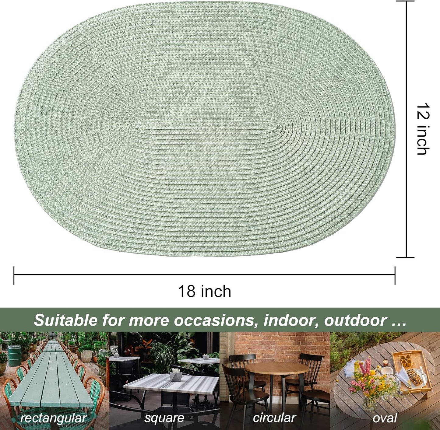 AHHFSMEI Placemats Set of 4 for Dining Table Washable Woven Vinyl Non-Slip 18x12 inches Placemat Heat-Resistant Durable Table Mats for Dining Table Easy to Clean (Sage Green, 4)