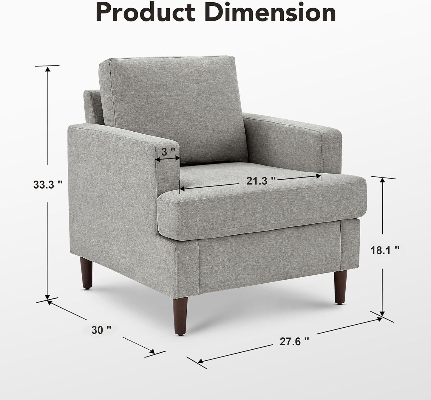 Mid-Century Accent Chair,Modern Linen Fabric Armchair for Living Room,Comfy Upholstered Reading Accent Chairs for Bedroom,Single Sofa Chair with Wood Legs (Light Grey, 2 Pack)