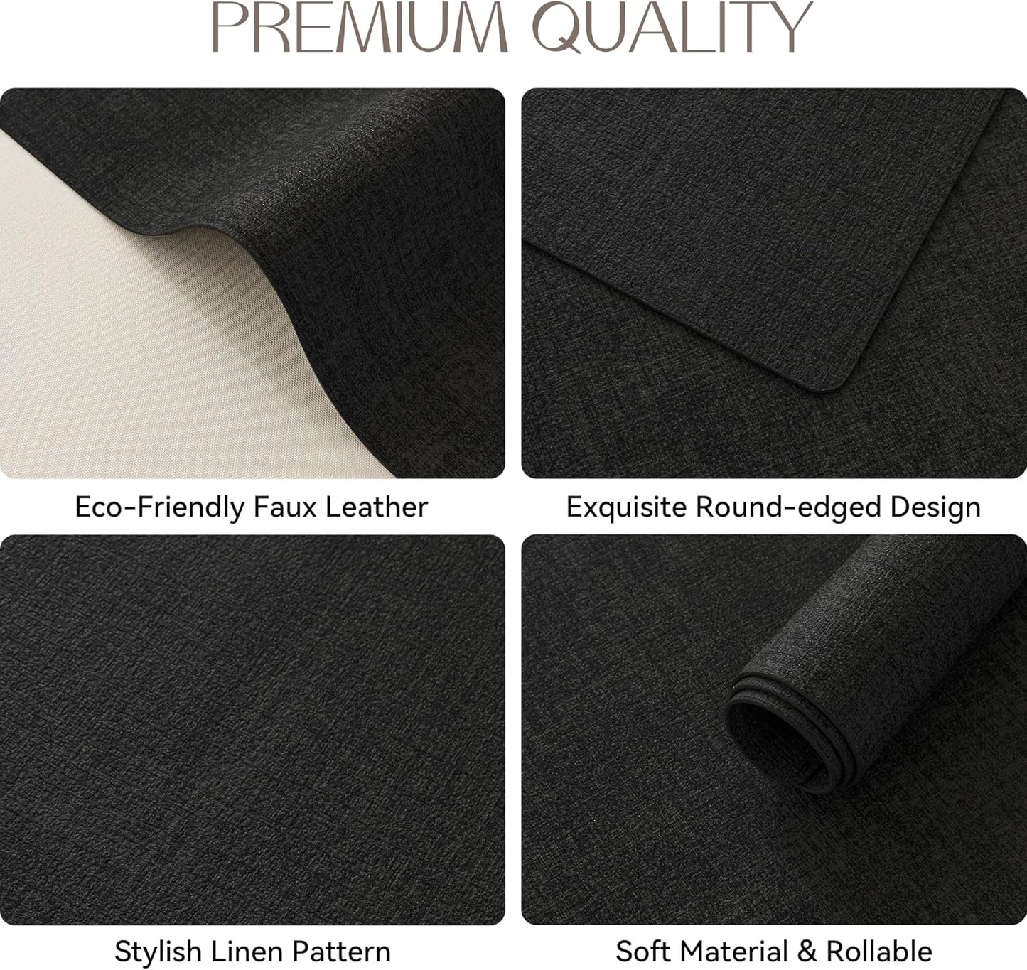Romanstile Vinyl Placemats Set of 4-12 X 18 Inch - Heat Resistant Place Mats 100% Waterproof Oilproof Wipeable Reversible Faux Leather Table Mats for Kitchen/Dining/Party/Holiday, Black