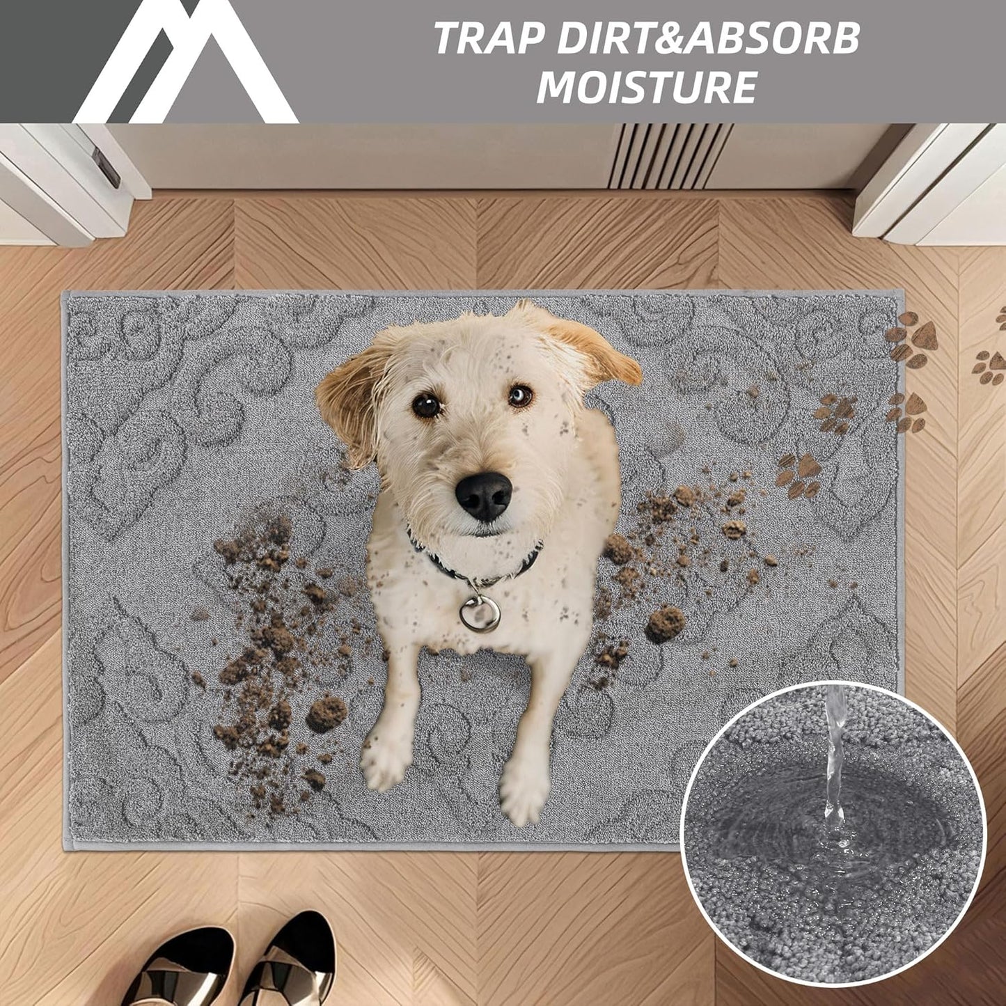 COSY HOMEER-Door-Mat-Non-Slip-Entryway-Rugs 20”x32” Absorbent Welcome Mats Washable Dirt Trapper Door Mat Entrance Floor Mats for Front Back Doormats and Wet Shoes,Grey