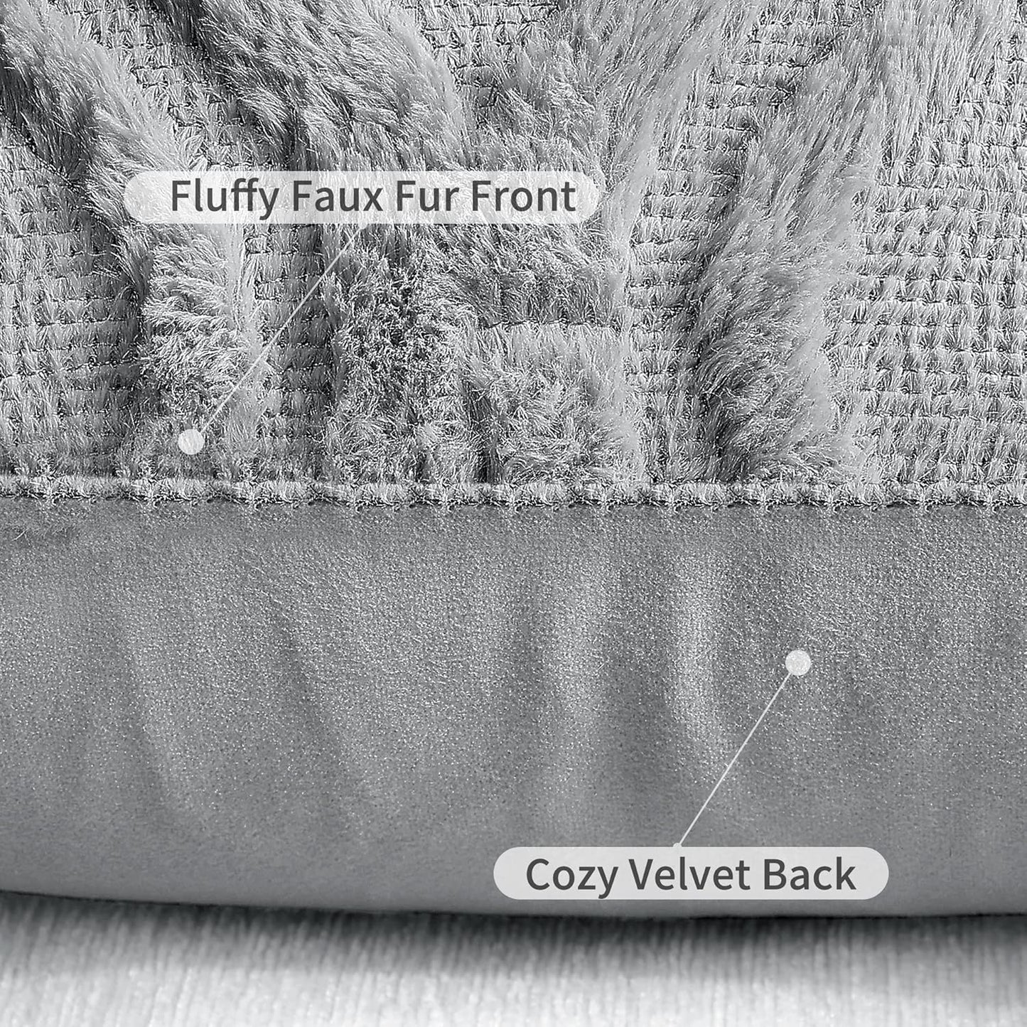 decorUhome Fall Throw Pillow Covers 20x20 Inch Set of 2, Soft Plush Decorative Faux Fur Grey Solid Couch Pillow Covers, Accent Farmhouse Neutral Square Euro Pillow Cases for Sofa Bed Living Room
