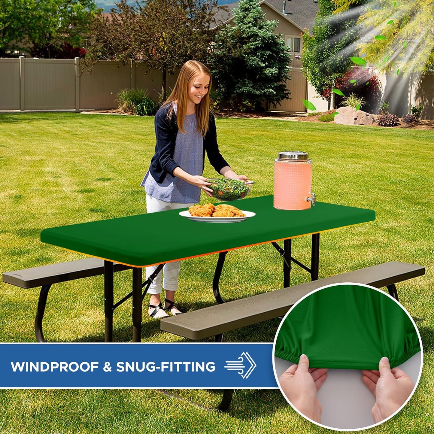 Fitted Tablecloth for 6 Foot Rectangle Tables-6 Pack Green Elastic Outdoor Picnic Table Cover-Spandex Stretch Folding Table Cloths 6 ft for Camping Dining Room Patio Kitchen Banquet Party