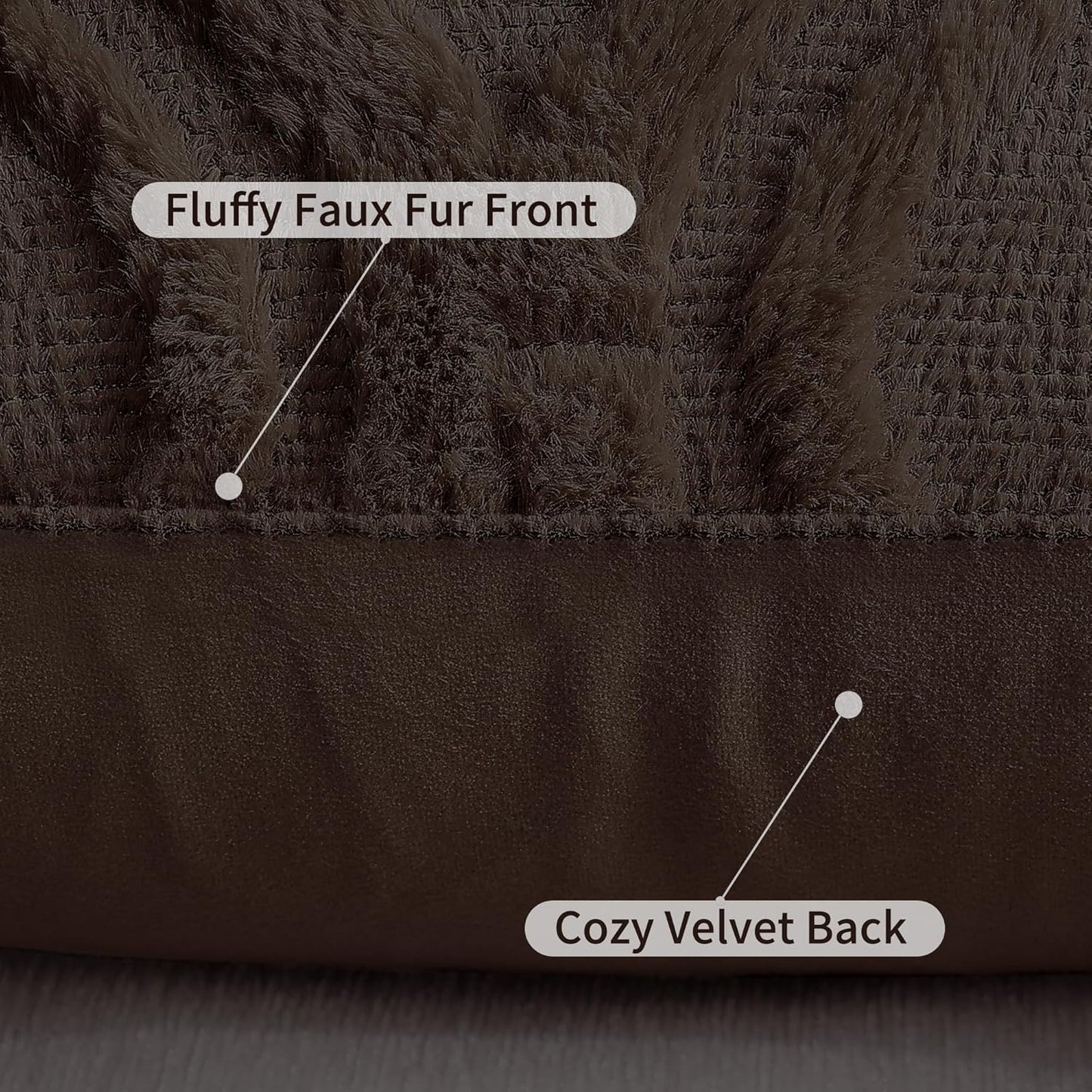 decorUhome Throw Pillow Covers 26x26 Inch Set of 2, Soft Plush Decorative Faux Fur Dark Brown Solid Couch Pillow Covers, Accent Farmhouse Neutral Square Euro Pillow Cases for Sofa Bed Living Room