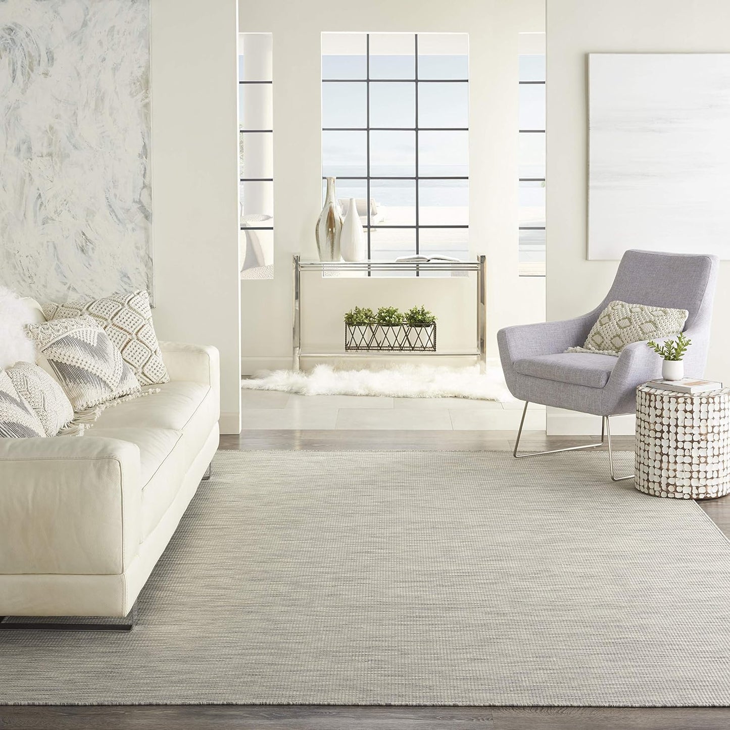 Nourison Positano Indoor/Outdoor Light Grey 10' x 14' Area Rug, Easy Cleaning, Non Shedding, Bed Room, Living Room, Dining Room, Backyard, Deck, Patio (10x14)