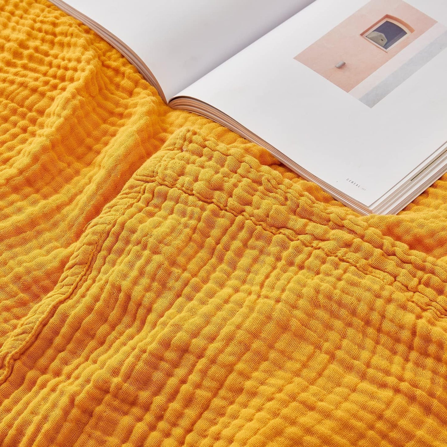 EMME Muslin Baby Blankets 100% Cotton 4-Layer Swaddle 40"x50" Lightweight Soft Breathable for Toddler, Infant, Newborn All Season Gauze Blanket, Mustard Yellow
