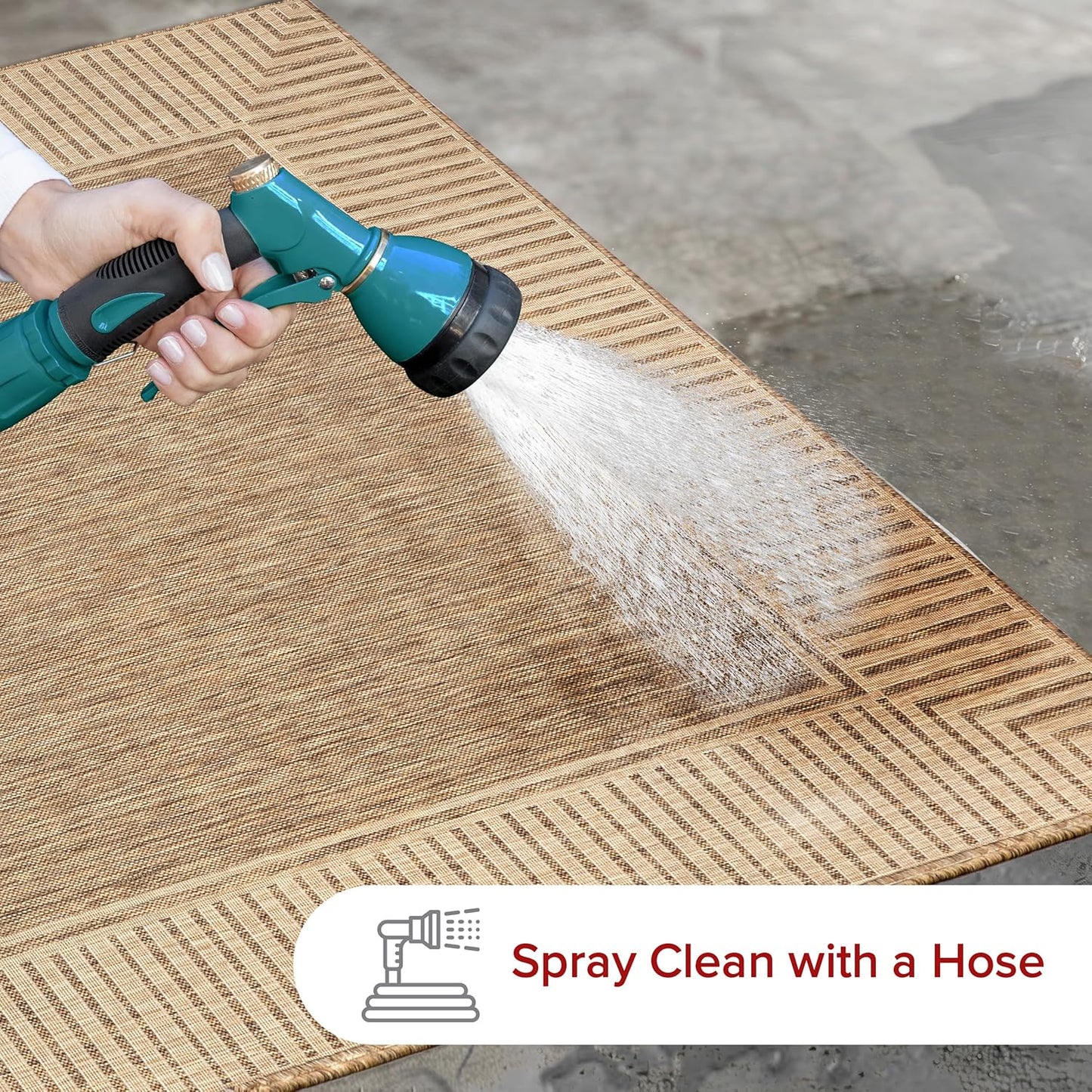 nuLOOM 4' x 6' Outdoor Area Rug, Casual Design With Striped Border, Stain Resistant, Highly Durable, For Patio, Balcony, Bedroom, Living Room, Dining Room, Bathroom, Light Brown