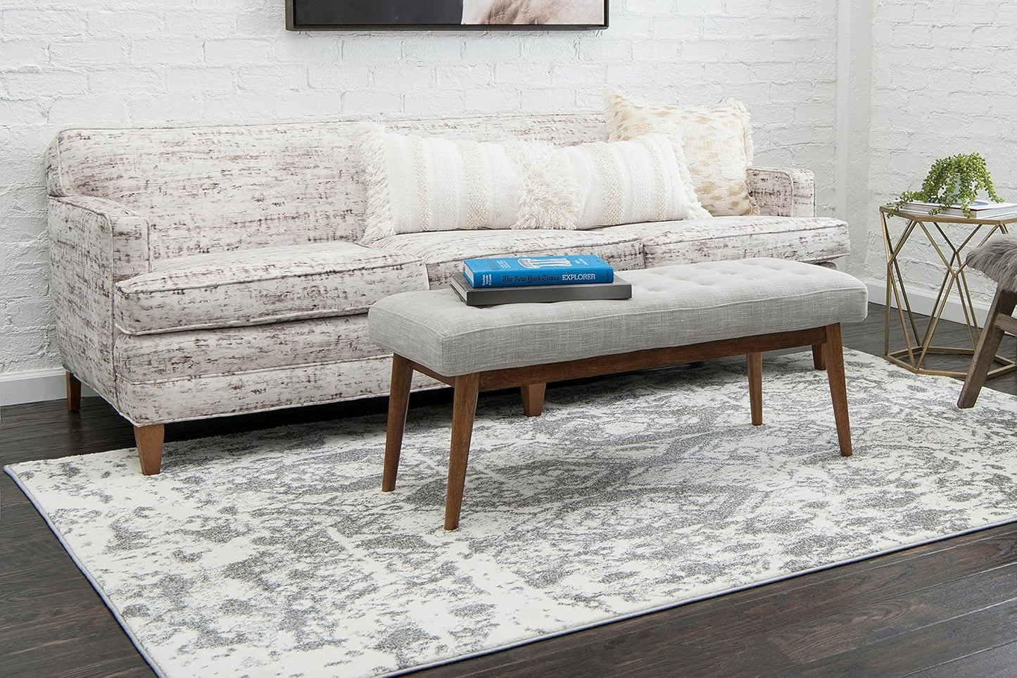 Unique Loom Rosso Collection Vintage, Geometric, Bohemian, Traditional, Distressed, Southwestern Area Rug, Rectangular 8' 0" x 10' 0", Light Gray/Ivory
