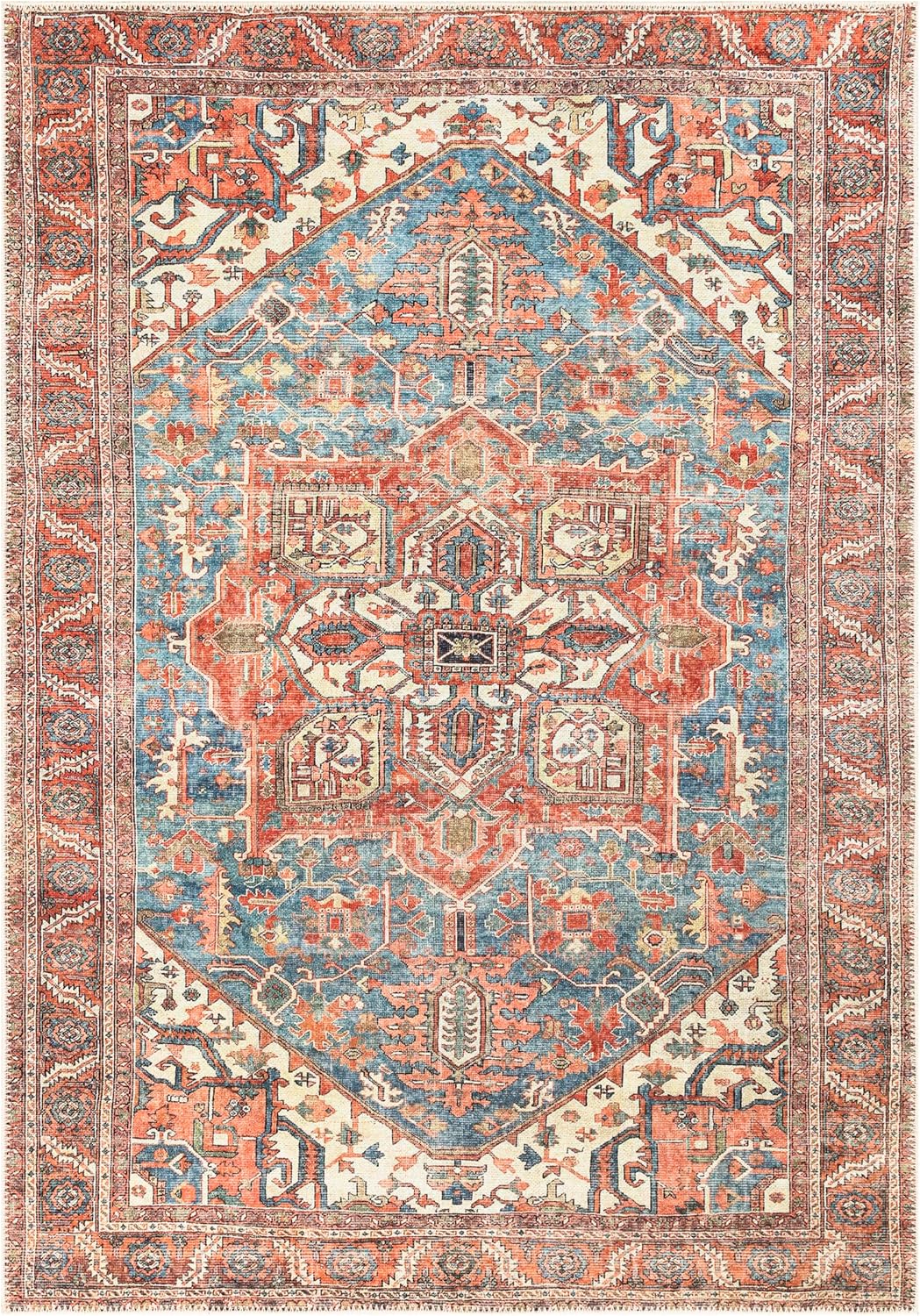 Keen Home Design 9x12 Rug - Machine Washable Area Rug with Non-Slip Backing, Ideal for Living Room, Dining Room, Bedroom - Vintage, Easy Clean, Durable, Low Pile Rug - (9' x 12')