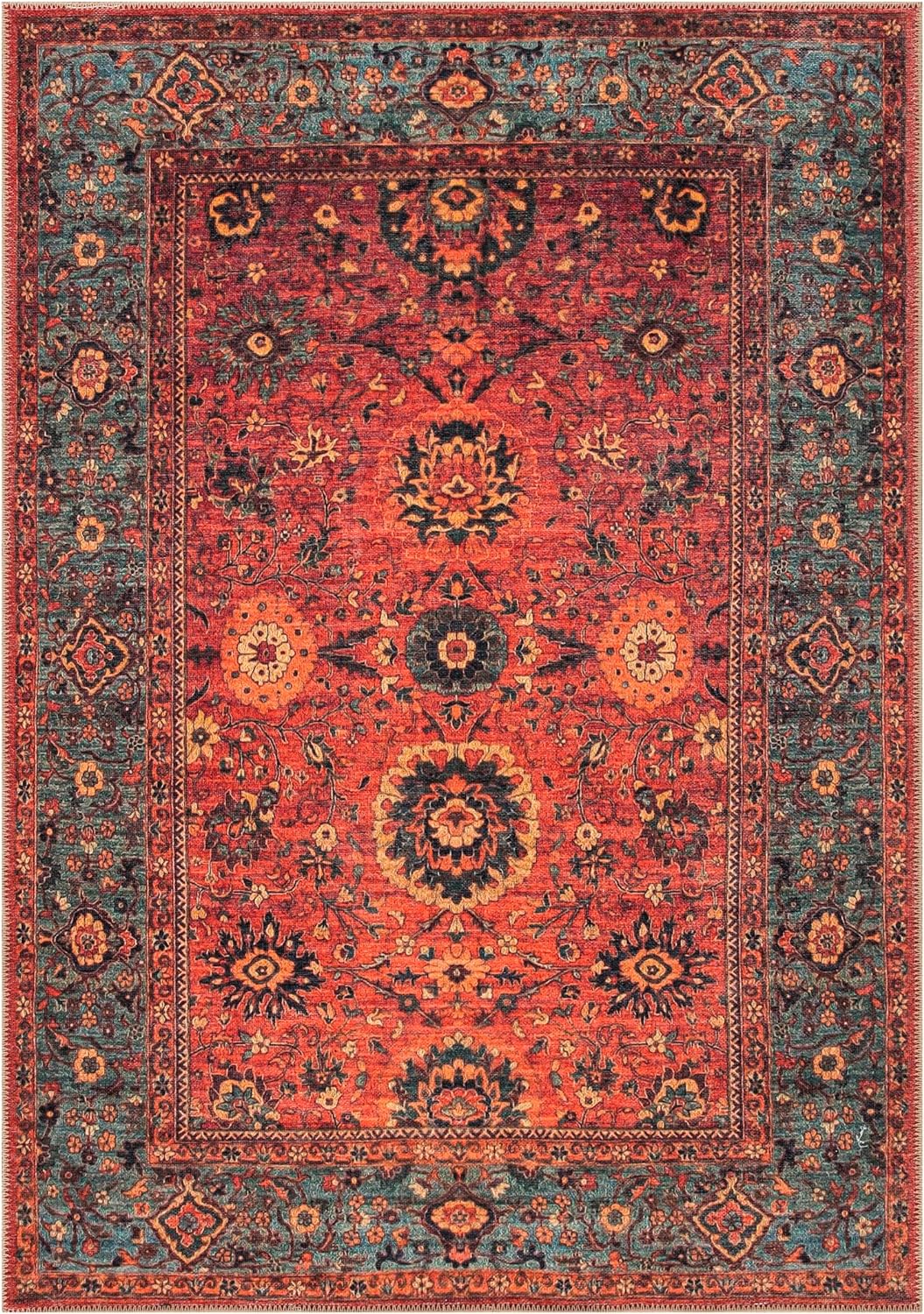 Keen Home Design 8x10 Rug - Machine Washable Area Rug with Non-Slip Backing, Ideal for Living Room, Dining Room, Bedroom - Vintage, Easy Clean, Durable, Low Pile Rug - (8' x 10')