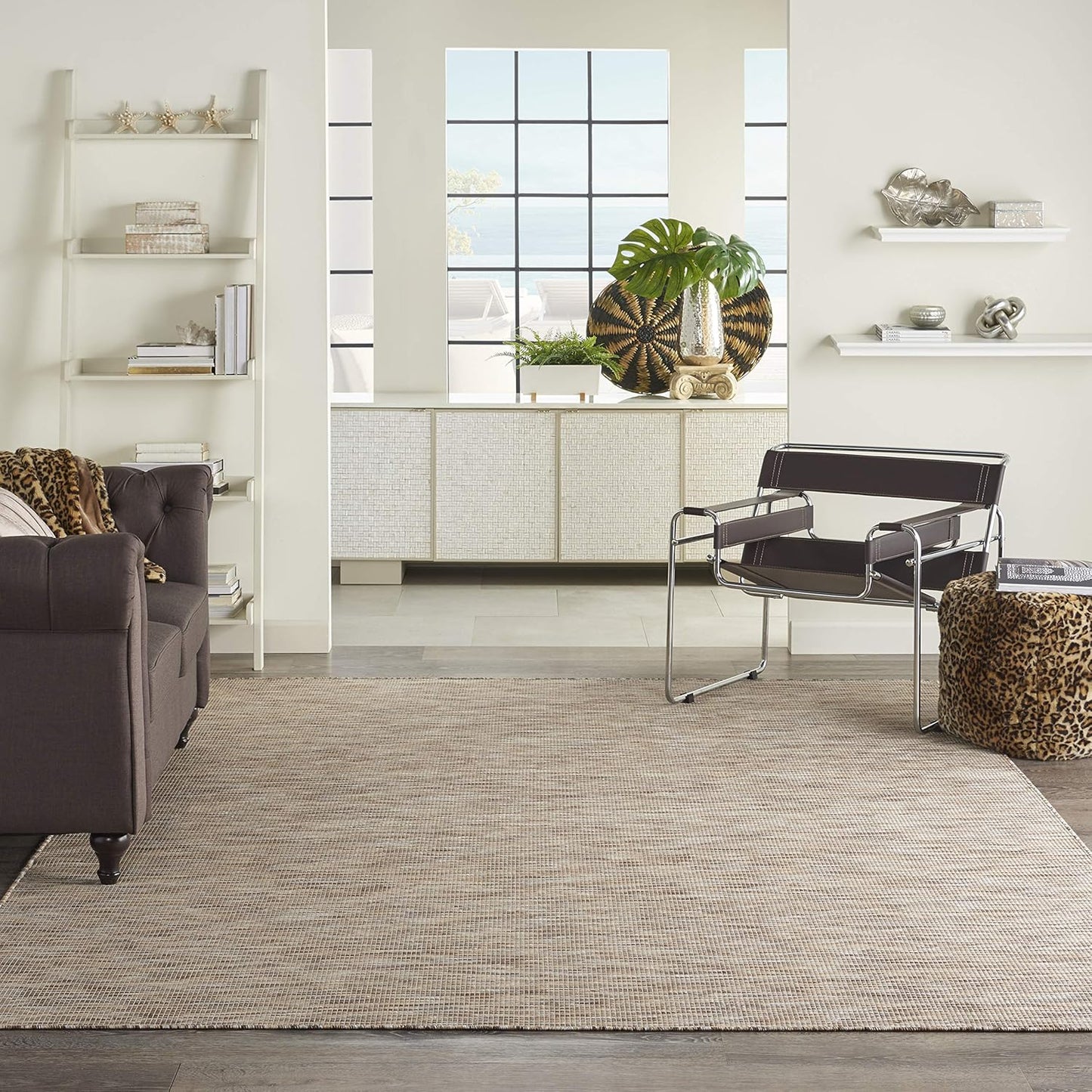 Nourison Home Positano 8' x Round Beige Fabric Modern Area Rug (8' Round)