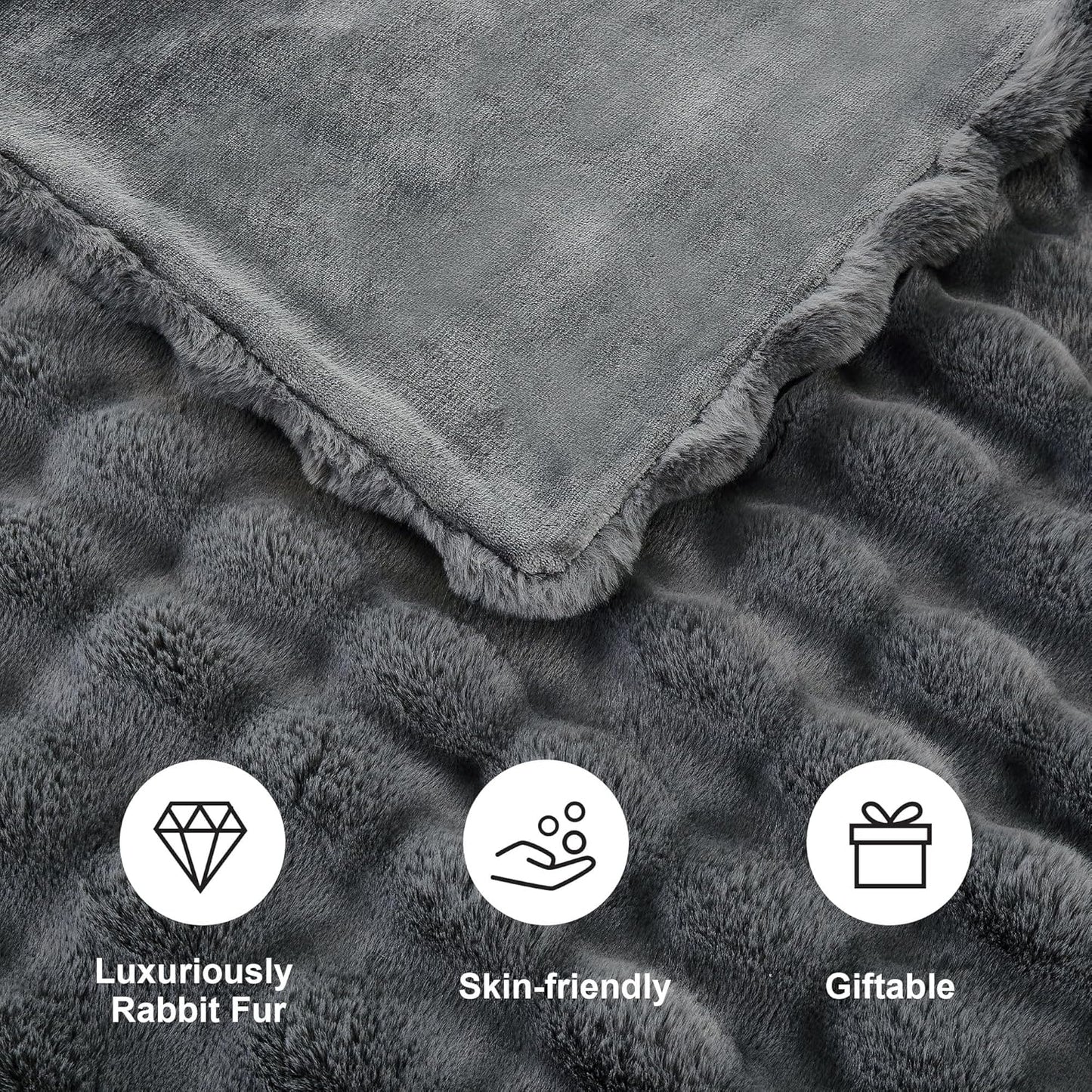 DREAMNINE Oversized Soft Thick Fuzzy Faux Rabbit Fur Throw Blanket Twin Size 60" x 71", Double Sided Comfy Plush Warm Shaggy Fluffy Blankets,Solid Luxury Cozy Cute Furry Blanket for Bed Couch Pet,Grey