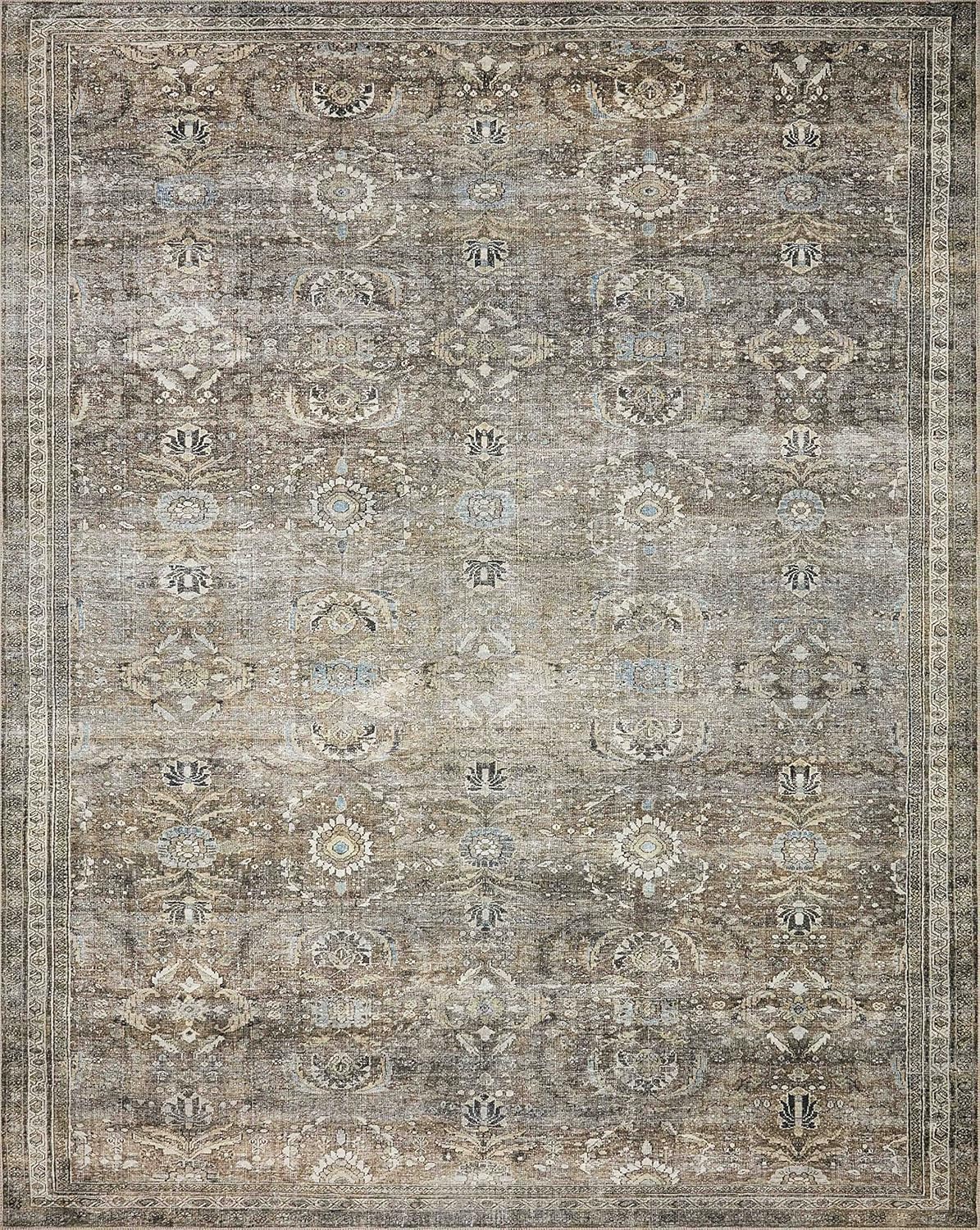 Loloi Layla Collection LAY-13 Antique/Moss 2'-3" x 3'-9" .13" Thick Accent Rug, Soft, Durable, Vintage Inspired, Distressed, Low Pile, Non-Shedding, Easy Clean, Printed, Living Room Rug