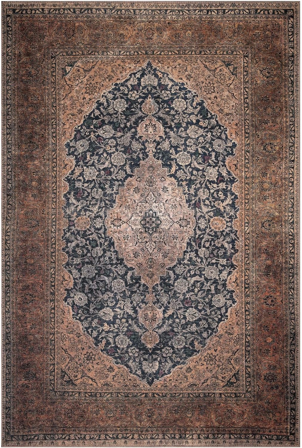 Keen Home Design 4x6 Rug - Machine Washable Area Rug with Non-Slip Backing, Ideal for Living Room, Dining Room, Bedroom - Vintage, Easy Clean, Durable, Low Pile Rug - (4' x 6')