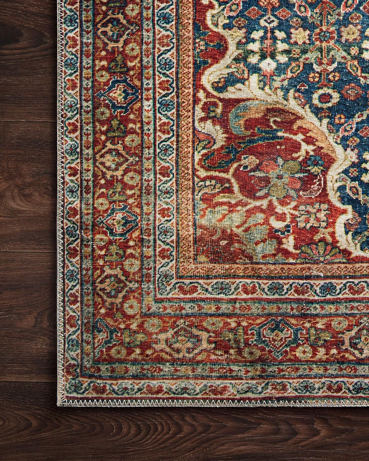 Loloi Layla Collection LAY-09 Cobalt Blue/Spice 2'-6" x 12'-0" .13" Thick Runner Rug, Soft, Durable, Vintage Inspired, Distressed, Low Pile, Non-Shedding, Easy Clean, Printed, Living Room Rug