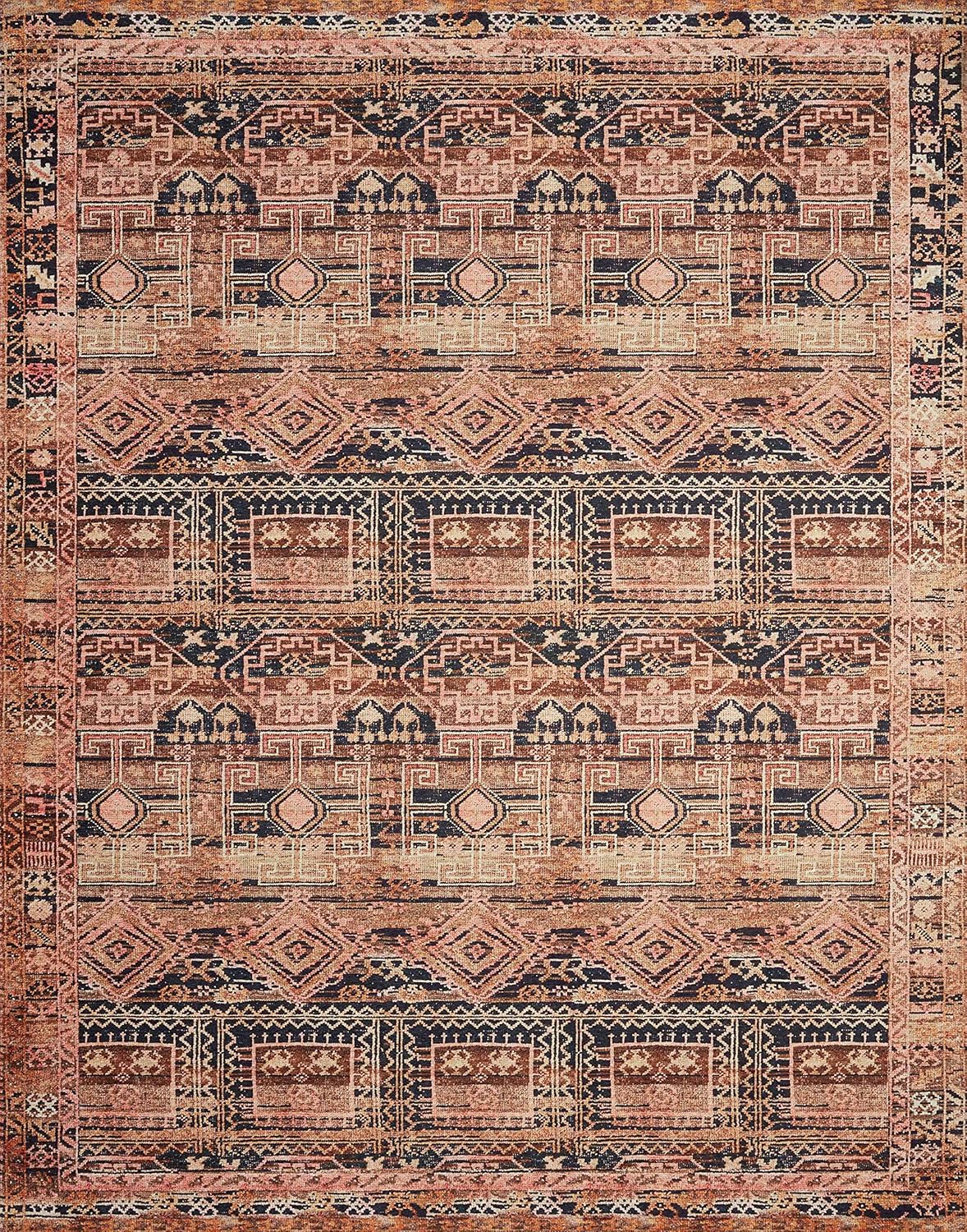 Loloi Layla Collection LAY-14 Mocha/Blush 7'-6" x 9'-6" .13" Thick Area Rug, Soft, Durable, Vintage Inspired, Distressed, Low Pile, Non-Shedding, Easy Clean, Printed, Living Room Rug